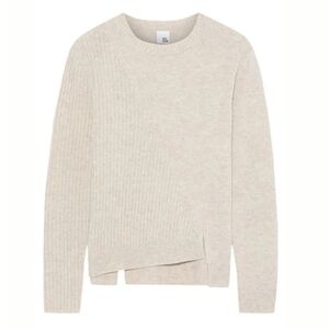 Iris & Ink Wool Mixed Ribbed & Knit Pullover Crew Neck Sweater XS Oatmeal Wool